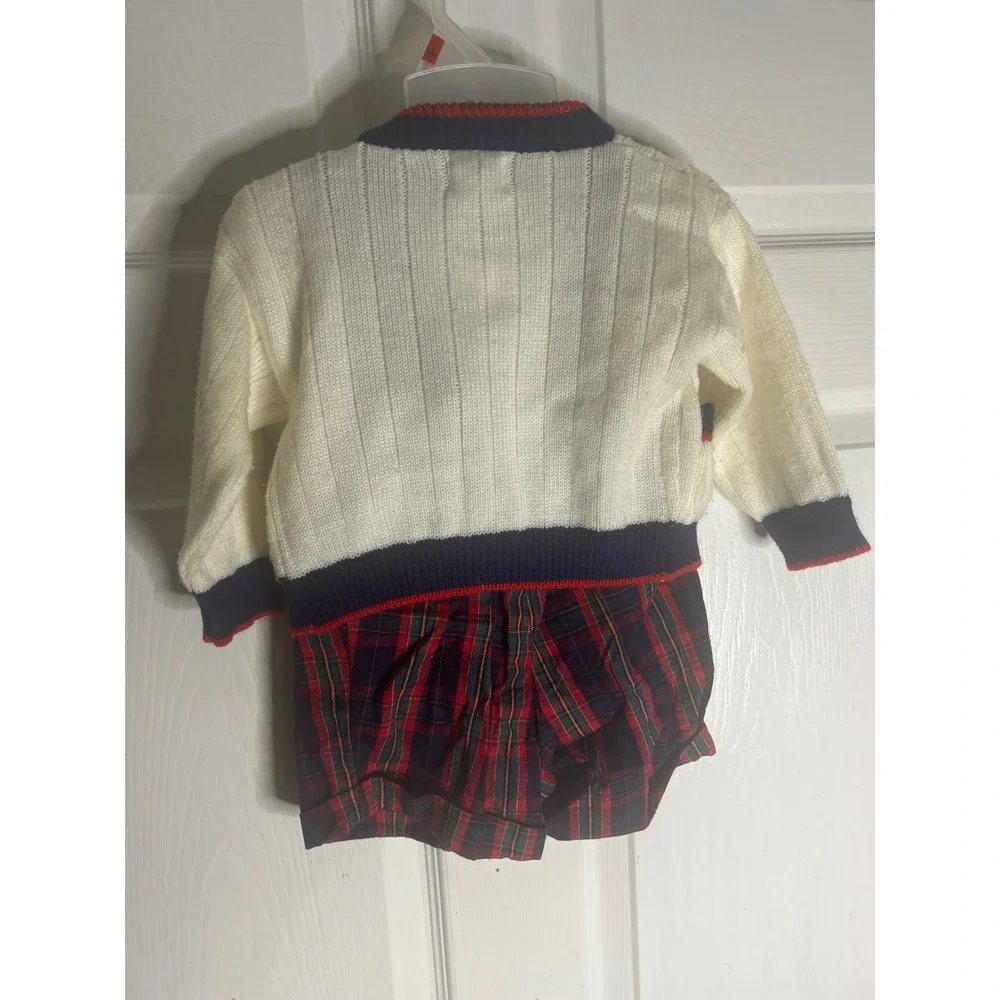 Carriage Boutiques Toddler Boys 24M Cardigan Sweater and Plaid Shorts Set Cream